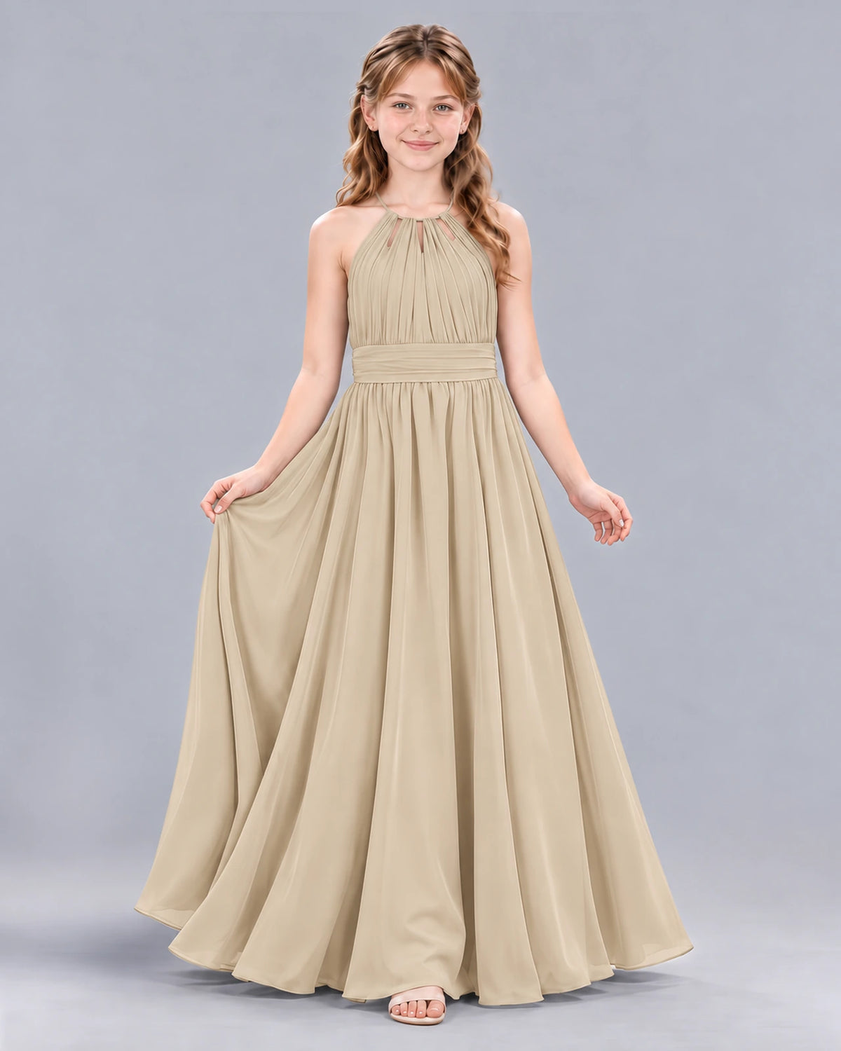 Champagne A-line Junior Bridesmaid Dress Front