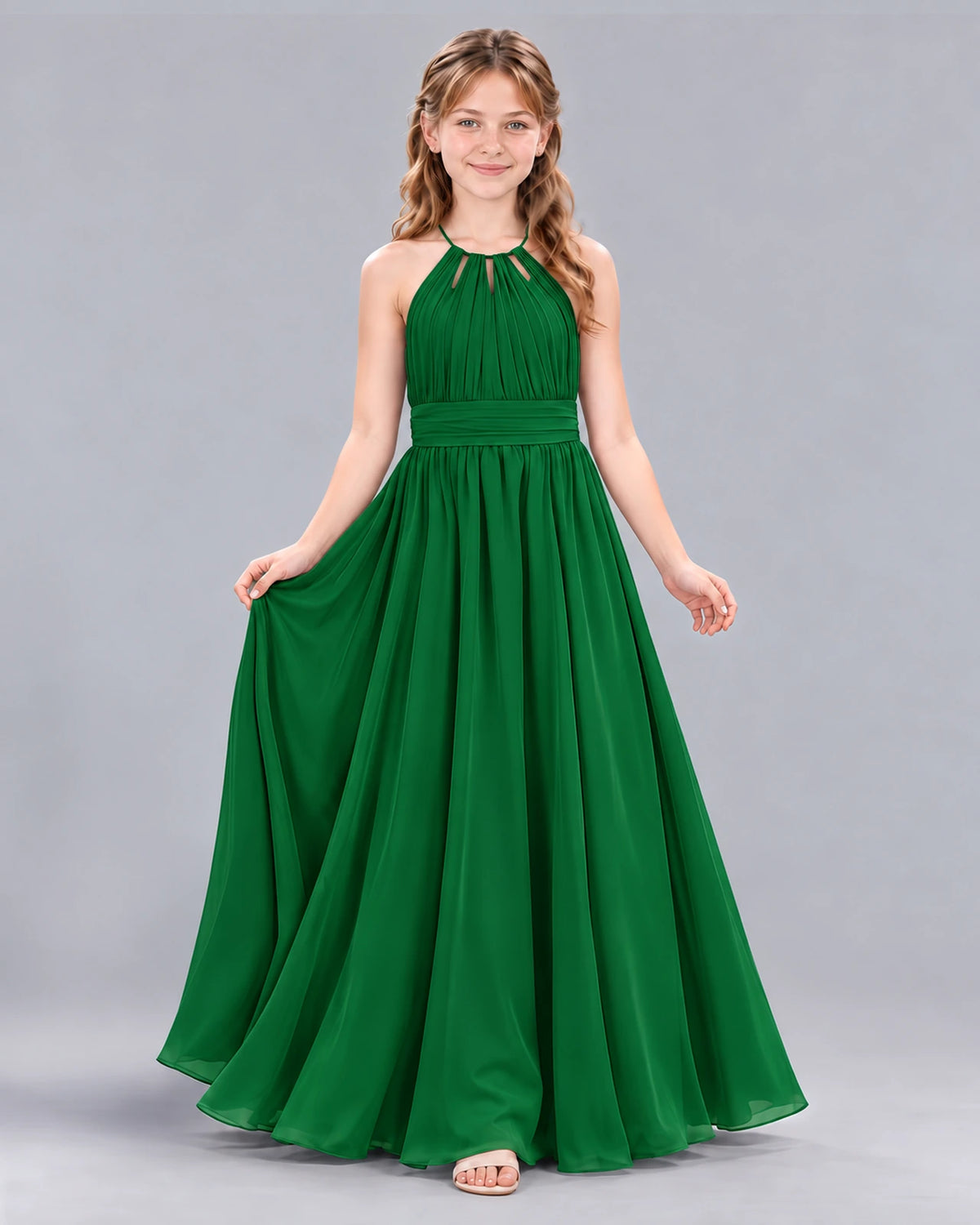 Dark Green A-line Junior Bridesmaid Dress Front