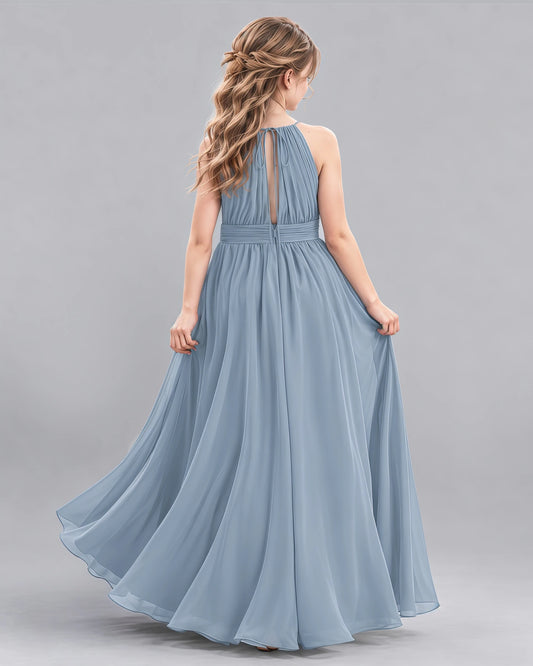 Dusty Blue A-line Junior Bridesmaid Dress Back [Shared]