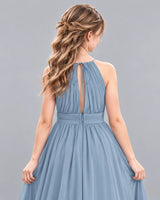 Dusty Blue A-line Junior Bridesmaid Dress Back_Detail [Shared]