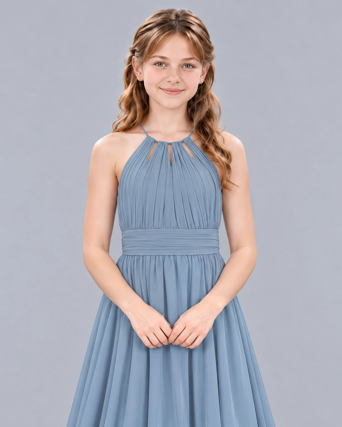 Dusty Blue A-line Junior Bridesmaid Dress Detail [Shared]