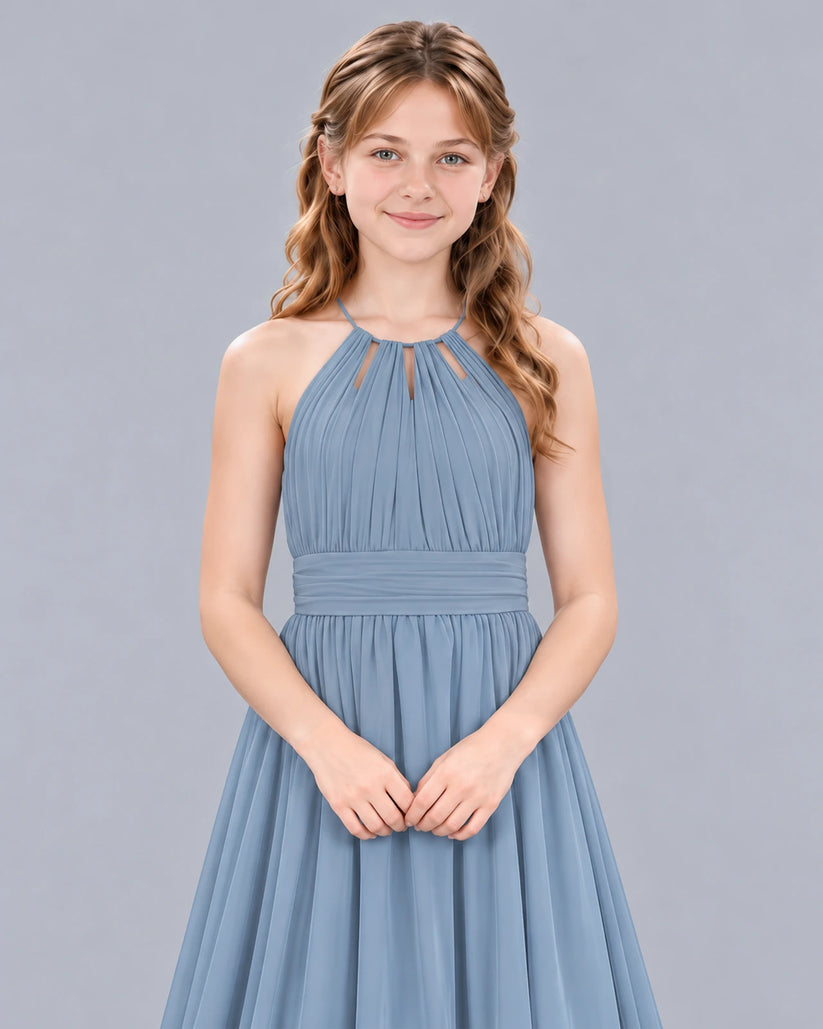 Dusty Blue A-line Junior Bridesmaid Dress Detail [Shared]