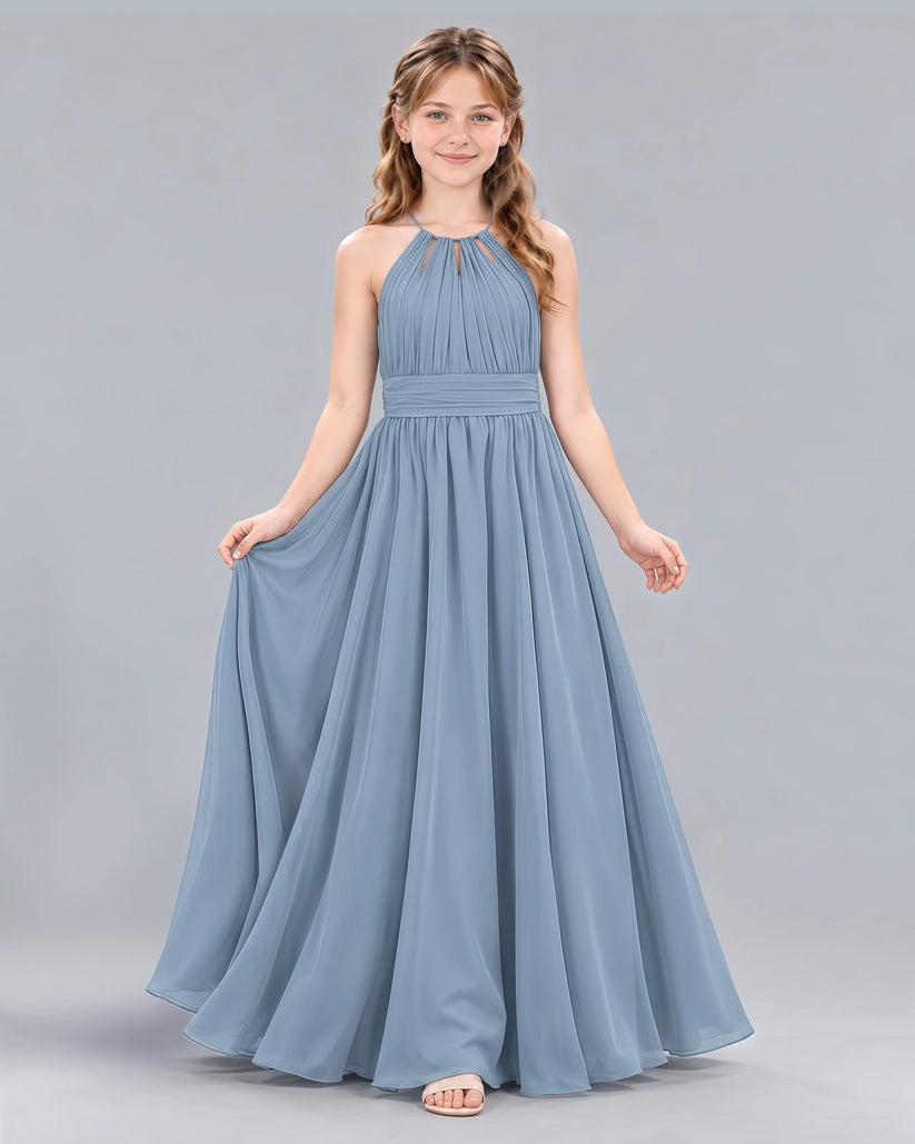 Dusty Blue A-line Junior Bridesmaid Dress Front