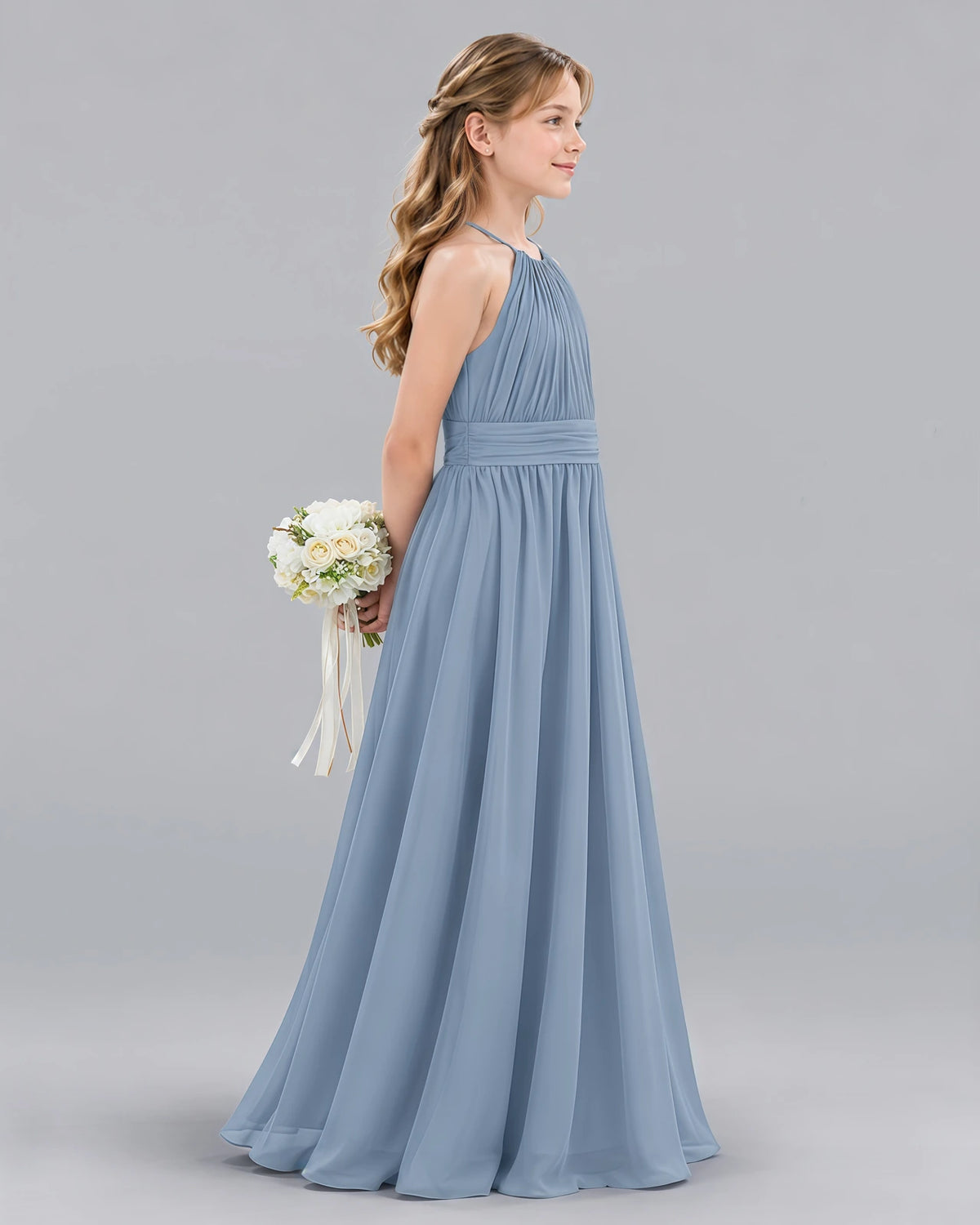 Dusty Blue A-line Junior Bridesmaid Dress Side [Shared]