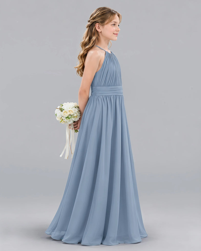 Dusty Blue A-line Junior Bridesmaid Dress Side [Shared]