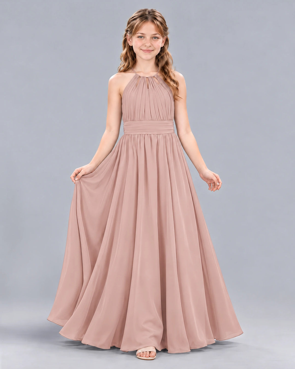 Dusty Rose A-line Junior Bridesmaid Dress Front