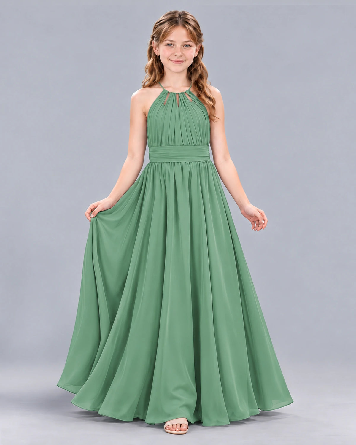 Eucalyptus A-line Junior Bridesmaid Dress Front