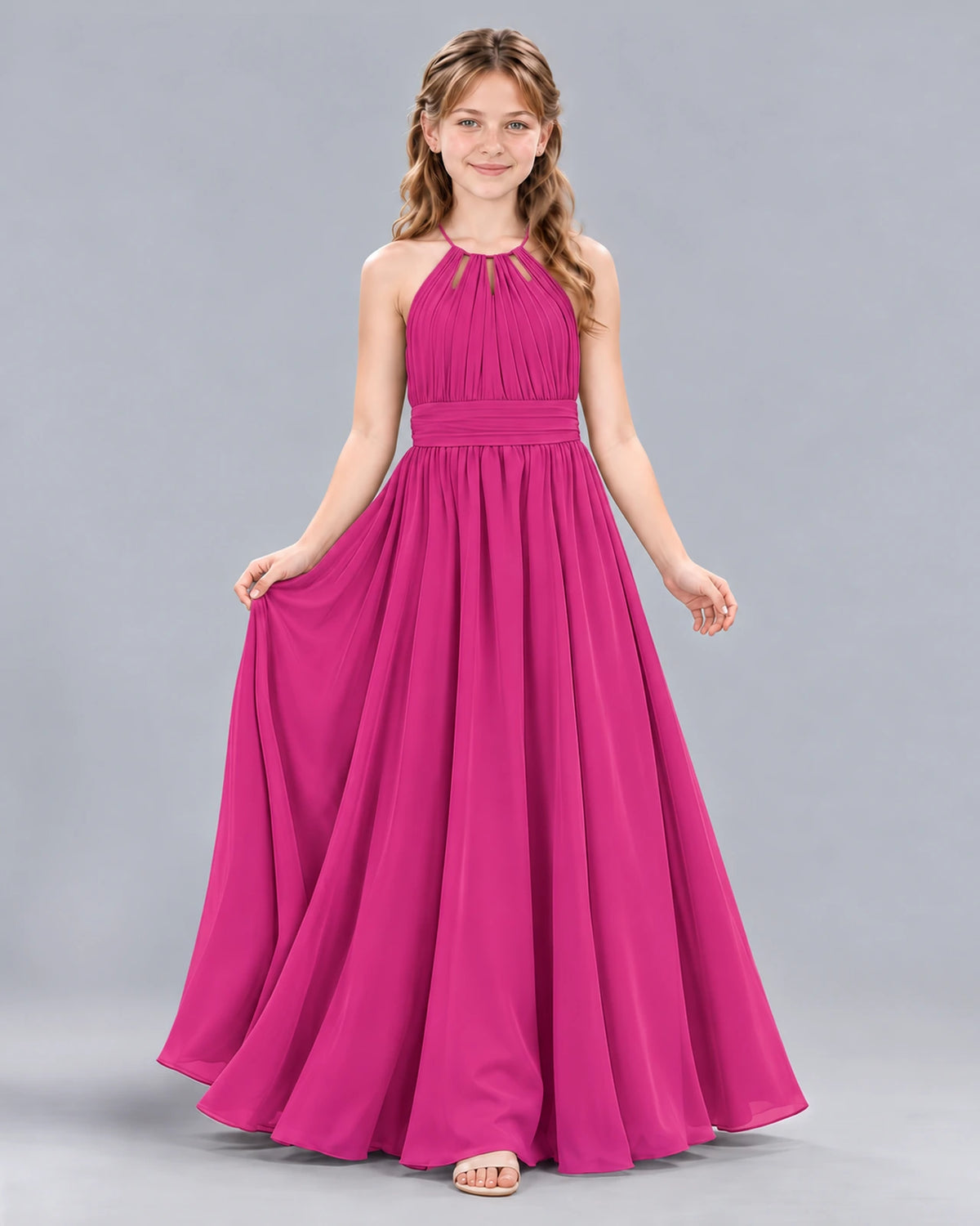 Hot Pink A-line Junior Bridesmaid Dress Front