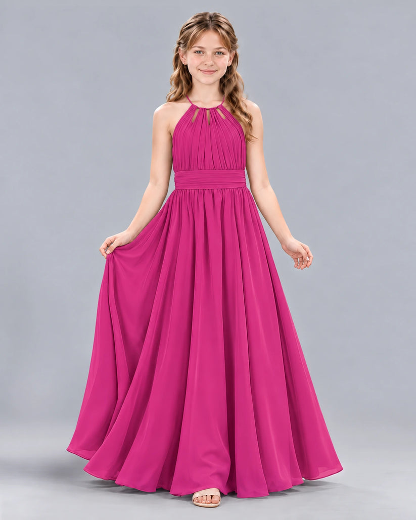 Hot Pink A-line Junior Bridesmaid Dress Front