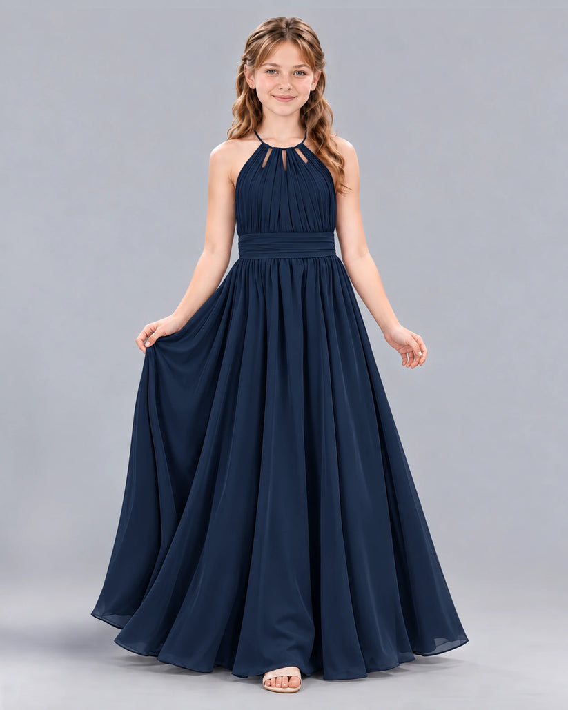 Navy Blue A-line Junior Bridesmaid Dress Front