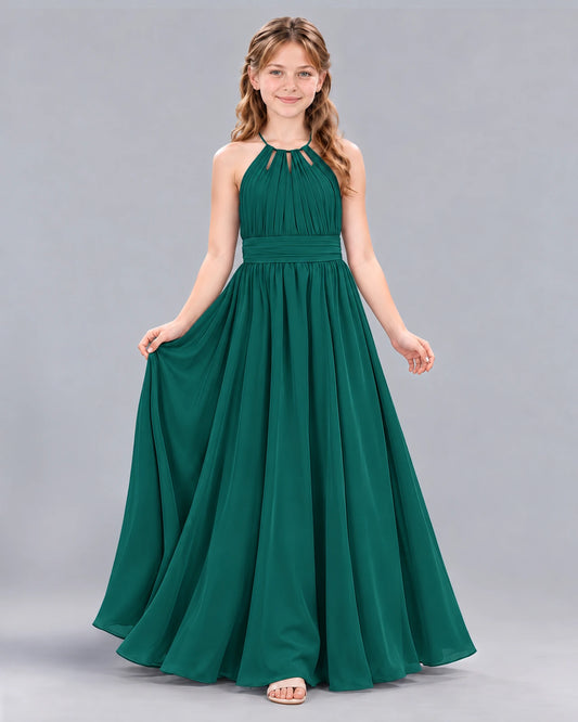 Peacock A-line Junior Bridesmaid Dress Front