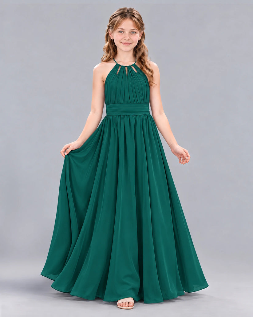 Peacock A-line Junior Bridesmaid Dress Front