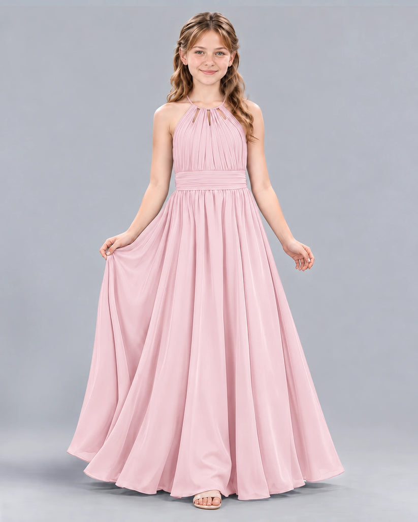 Pink A-line Junior Bridesmaid Dress Front