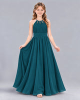 Teal A-line Junior Bridesmaid Dress Front