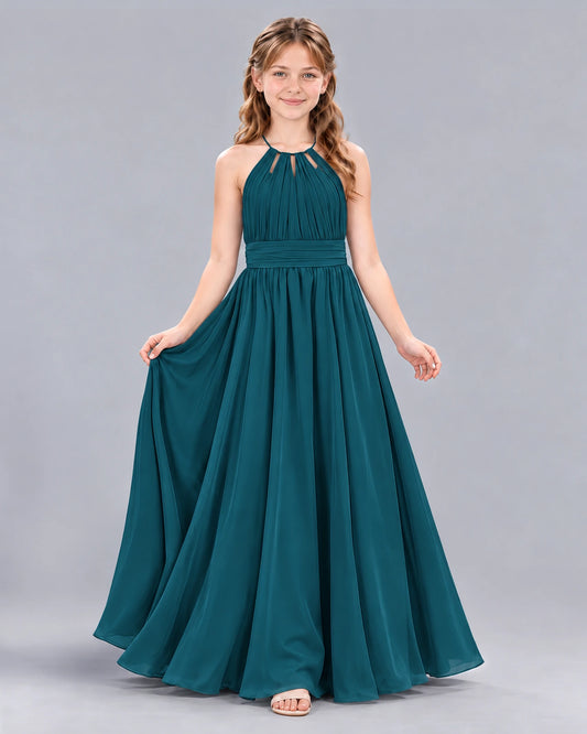 Teal A-line Junior Bridesmaid Dress Front