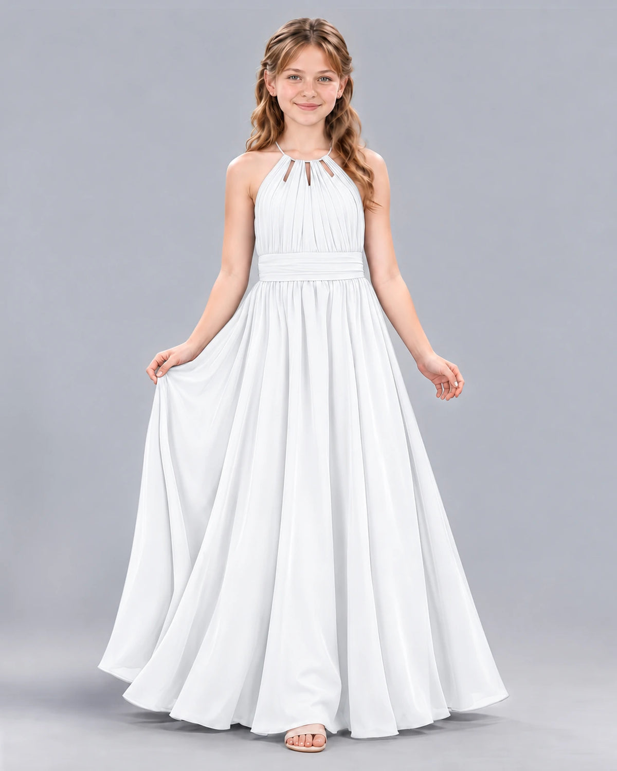 White A-line Junior Bridesmaid Dress Front