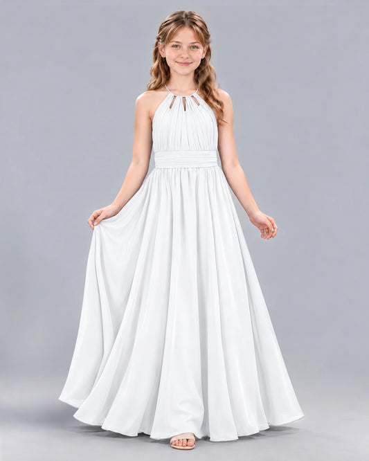 White A-line Junior Bridesmaid Dress Front