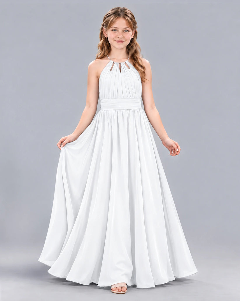 White A-line Junior Bridesmaid Dress Front