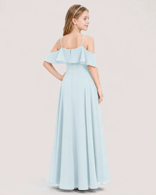 Dideyttawl Cold Shoulder Halter Chiffon Junior Bridesmaid Dress