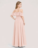 Blush Pink Chiffon Cold Shoulder A-Line Junior Bridesmaid Dresses Back View
