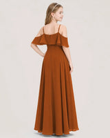 Burnt Orange Chiffon Cold Shoulder Junior Bridesmaid Dresses Back View