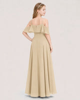 Champagne Chiffon Cold Shoulder A-Line Junior Bridesmaid Dress Back View