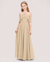 Champagne Chiffon Cold Shoulder Junior Bridesmaid Dresses Side View