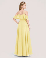 Daffodil Chiffon Cold Shoulder A-Line Junior Bridesmaid Dresses Back View