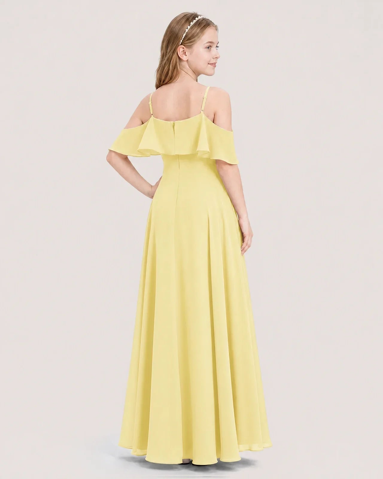 Daffodil Chiffon Cold Shoulder A-Line Junior Bridesmaid Dresses Back View