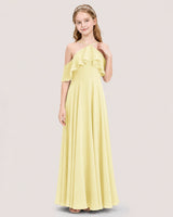 Daffodil Chiffon Ruffled Halter Junior Bridesmaid Dresses Front View