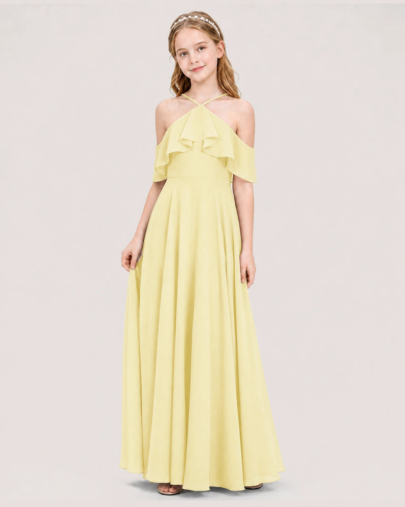 Daffodil Chiffon Cold Shoulder A-Line Junior Bridesmaid Dresses Side View