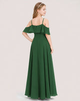 Emerald Green Chiffon Cold Shoulder Junior Bridesmaid Dresses Back View