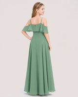 Eucalyptus Chiffon Cold Shoulder Junior Bridesmaid Dresses Back View