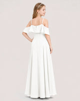 Ivory Chiffon Cold Shoulder A-Line Junior Bridesmaid Dresses Back View