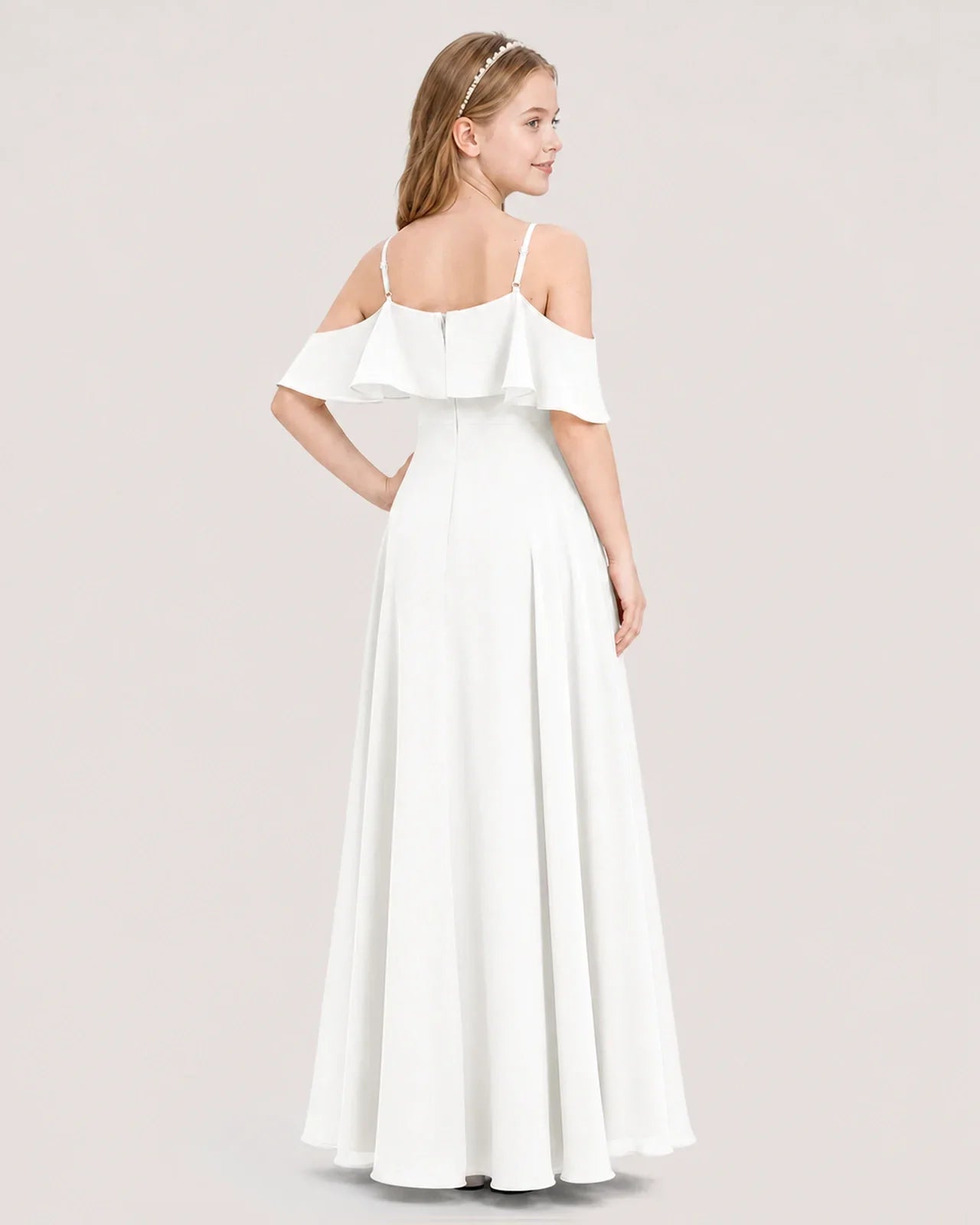 Ivory Chiffon Cold Shoulder A-Line Junior Bridesmaid Dresses Back View