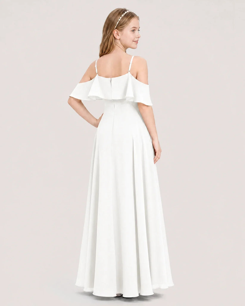 Ivory Chiffon Cold Shoulder A-Line Junior Bridesmaid Dresses Back View