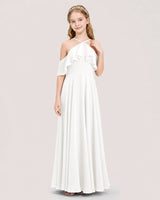 Ivory Chiffon Halter Cold Shoulder Junior Bridesmaid Dresses Front View