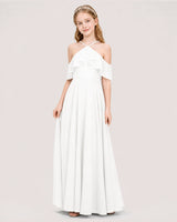 Ivory Chiffon Cold Shoulder Junior Bridesmaid Dresses Side View