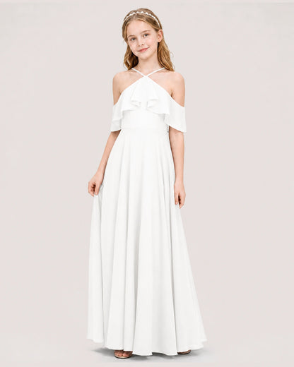 Ivory Chiffon Cold Shoulder Junior Bridesmaid Dresses Side View