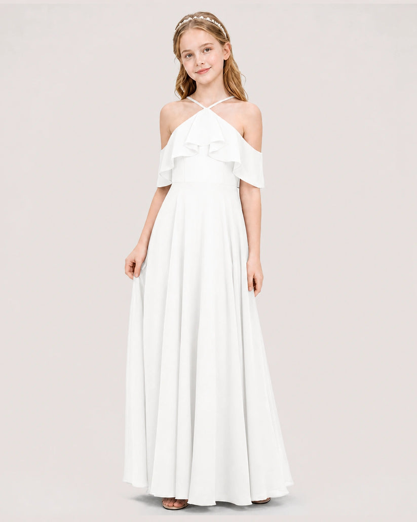 Ivory Chiffon Cold Shoulder Junior Bridesmaid Dresses Side View