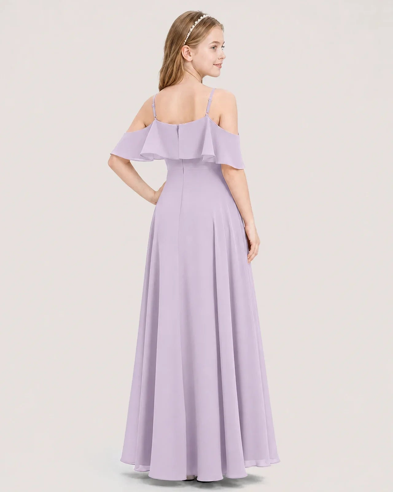 Lavender Chiffon Cold Shoulder Junior Bridesmaid Dresses Back View