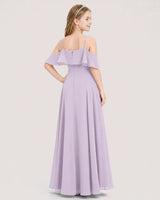 Lavender Chiffon Cold Shoulder Junior Bridesmaid Dresses Back View
