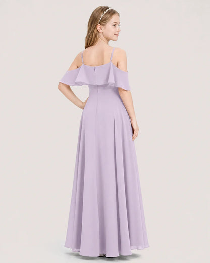 Lavender Chiffon Cold Shoulder Junior Bridesmaid Dresses Back View