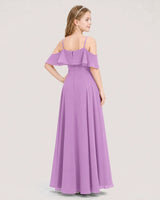 Lilac Chiffon A-Line Junior Bridesmaid Dress Back View