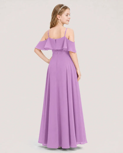 Lilac Chiffon A-Line Junior Bridesmaid Dress Back View