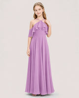 Lilac Chiffon Halter Ruffle Junior Bridesmaid Dresses Front View