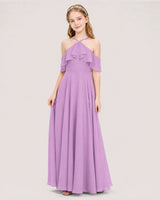 Lilac Chiffon Halter Cold Shoulder Junior Bridesmaid Dresses Side View