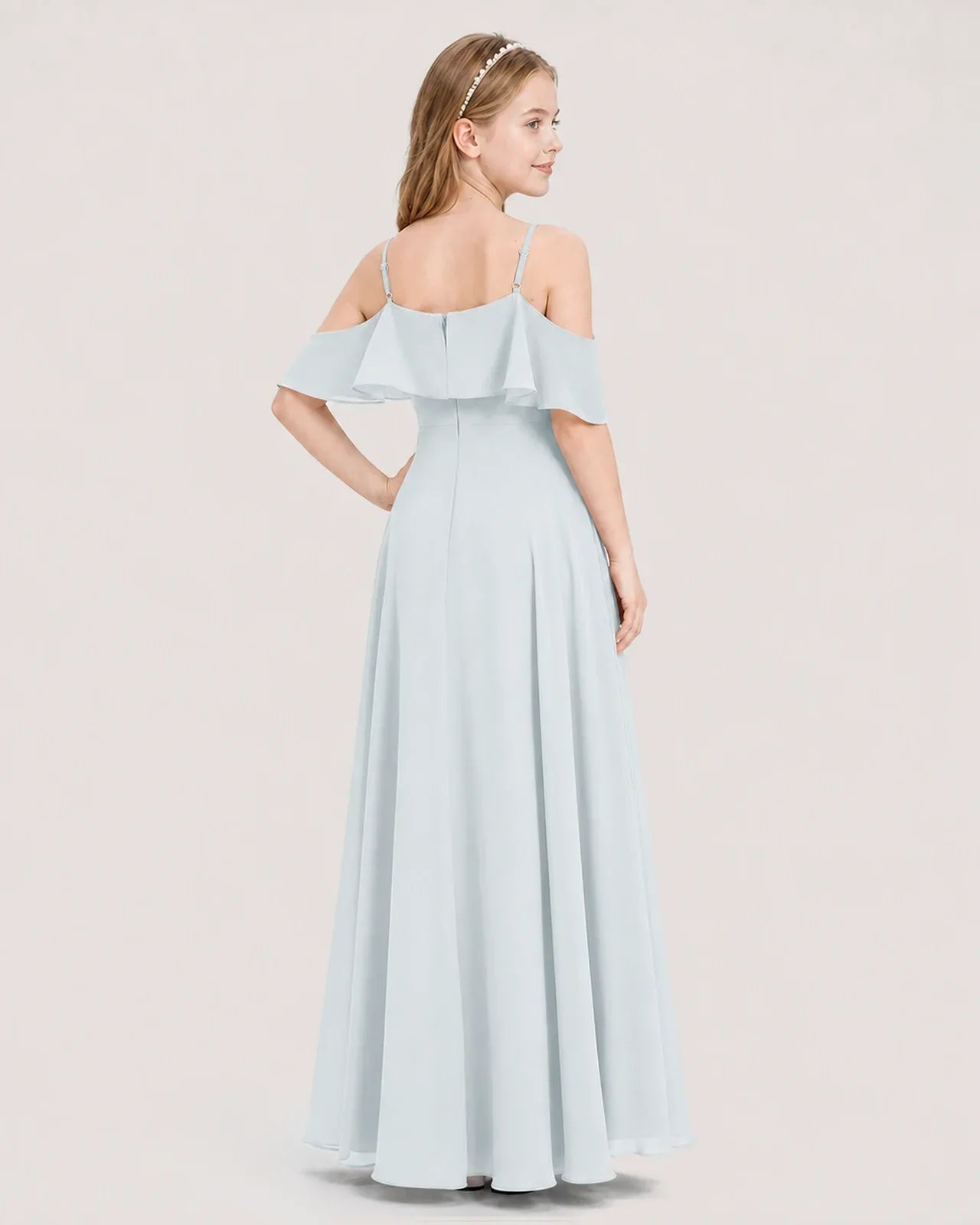 Mist Chiffon Cold Shoulder Junior Bridesmaid Dresses Back View