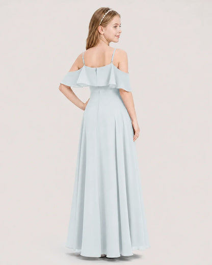 Mist Chiffon Cold Shoulder Junior Bridesmaid Dresses Back View