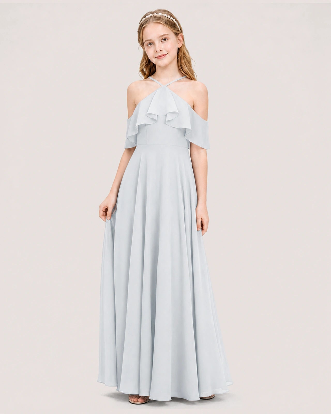 Mist Chiffon Cold Shoulder A-Line Junior Bridesmaid Dresses Side View